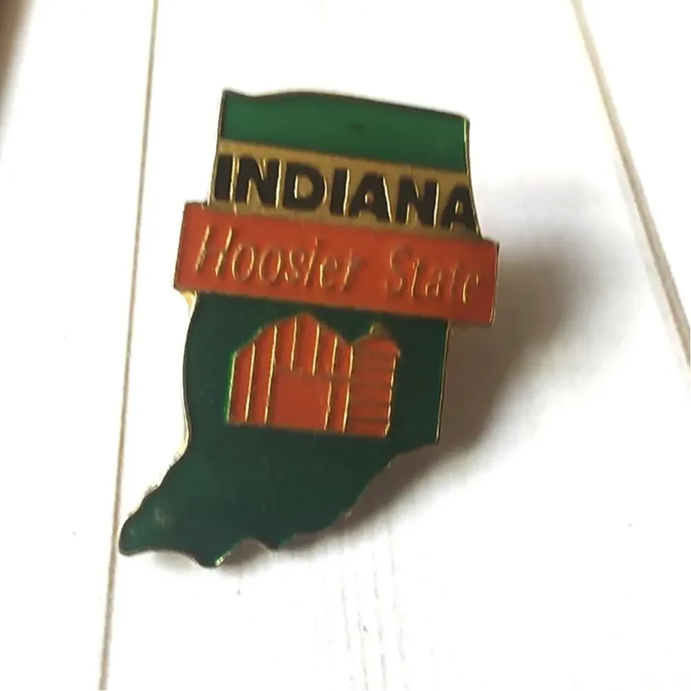 Indiana Shaped Hoosier State Pin for a Hat, Lapel, Lanyard, Jacket or Backpack